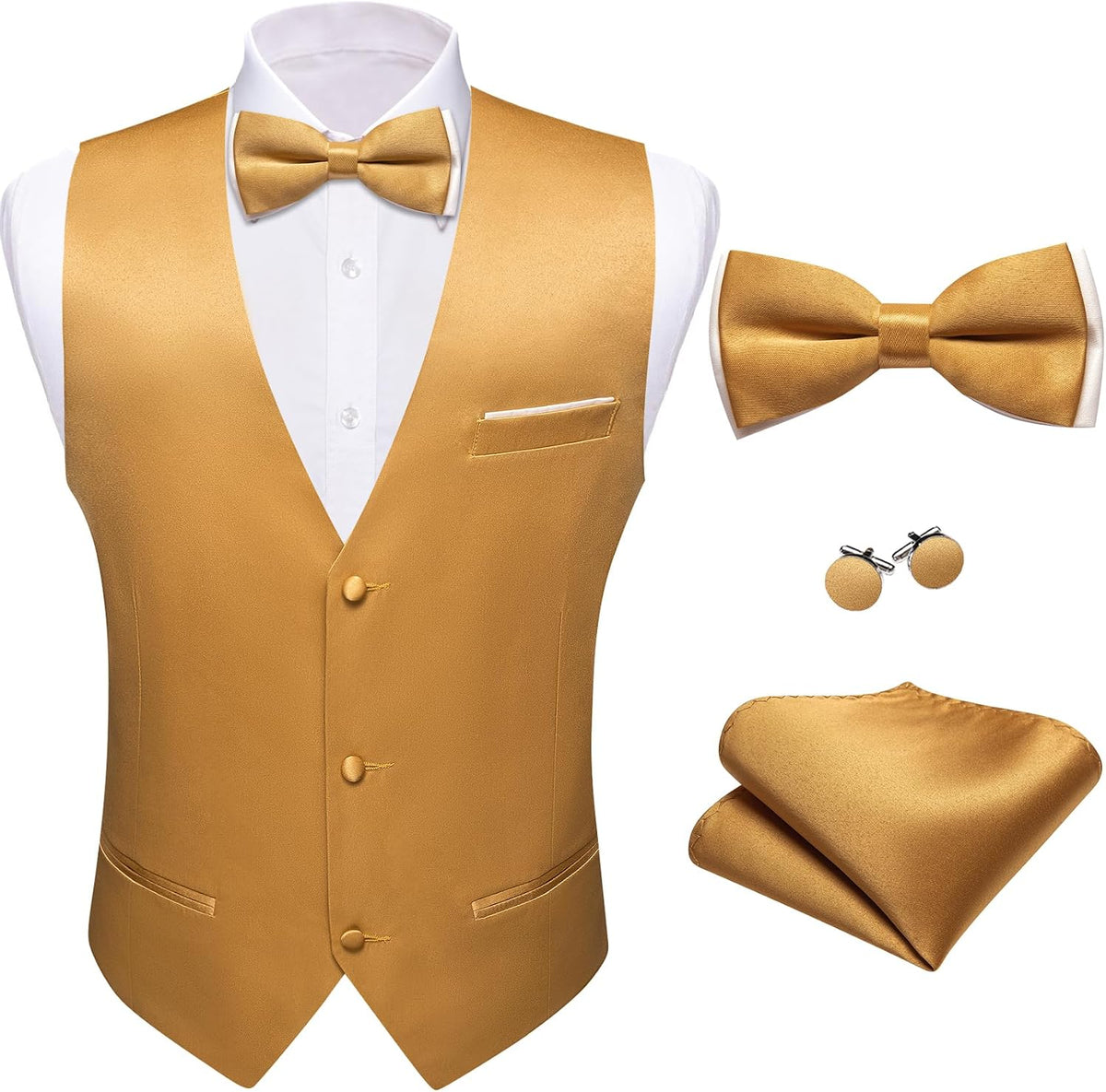 Men's Suit Vest and Bow Tie Set - Four-Piece V-Neck Slim Fit Waistcoat for Weddings and Proms - Large