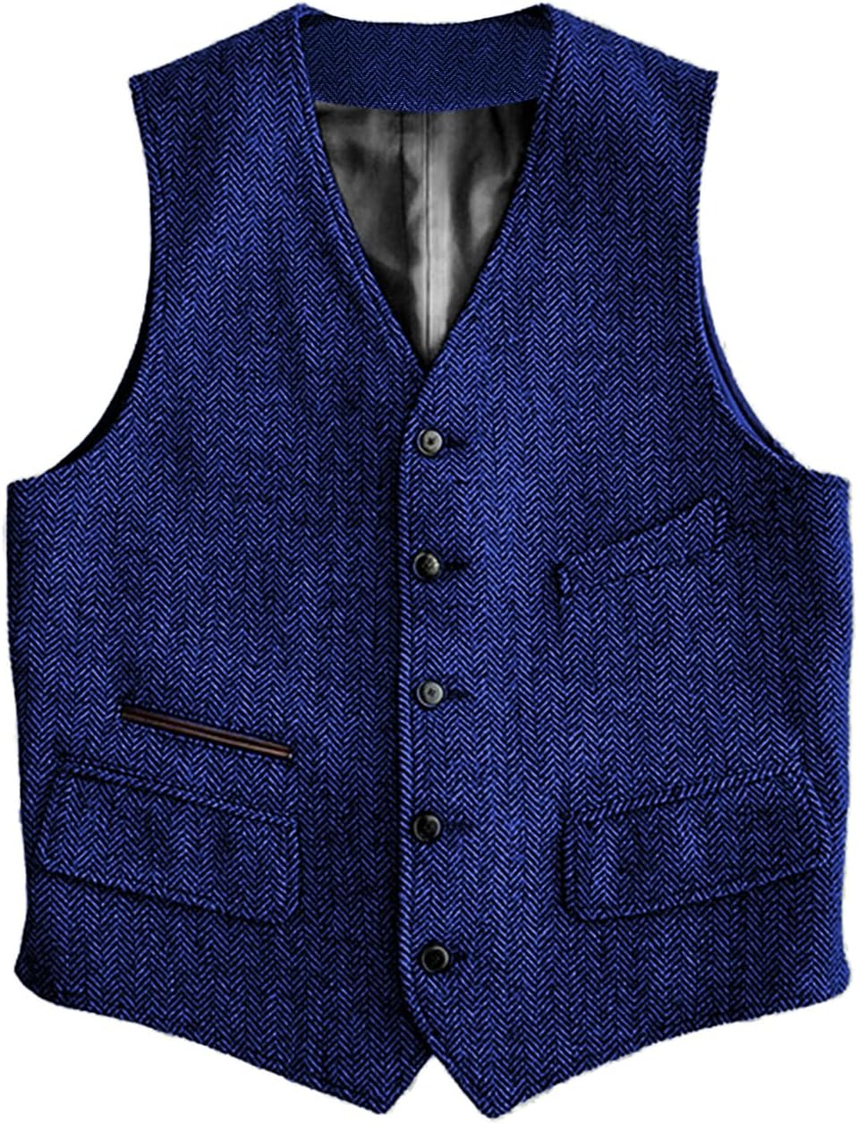Men's Herringbone Suit Vest - Vintage V-Neck Wool-Blend Waistcoat for Casual and Formal Wear - Small (11)