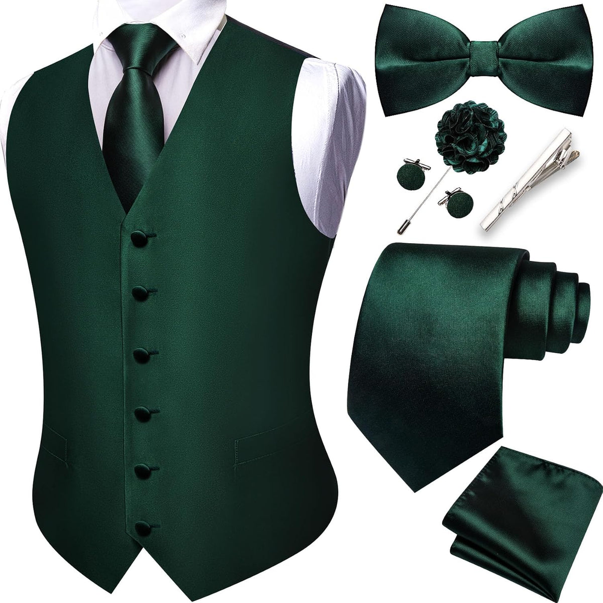 Men's Eight-Piece Suit Vest Set - Jacquard Waistcoat with Tie, Bow Tie, Cufflinks and Lapel Pin - Small