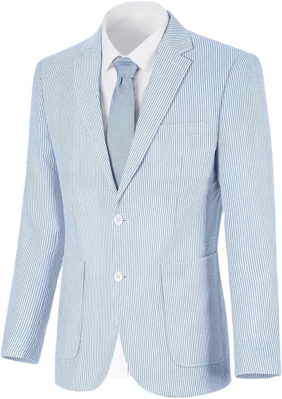 Men's Seersucker Summer Blazer - Slim Fit Lightweight Sport Coat for Beach Weddings and Prom - Small (10)