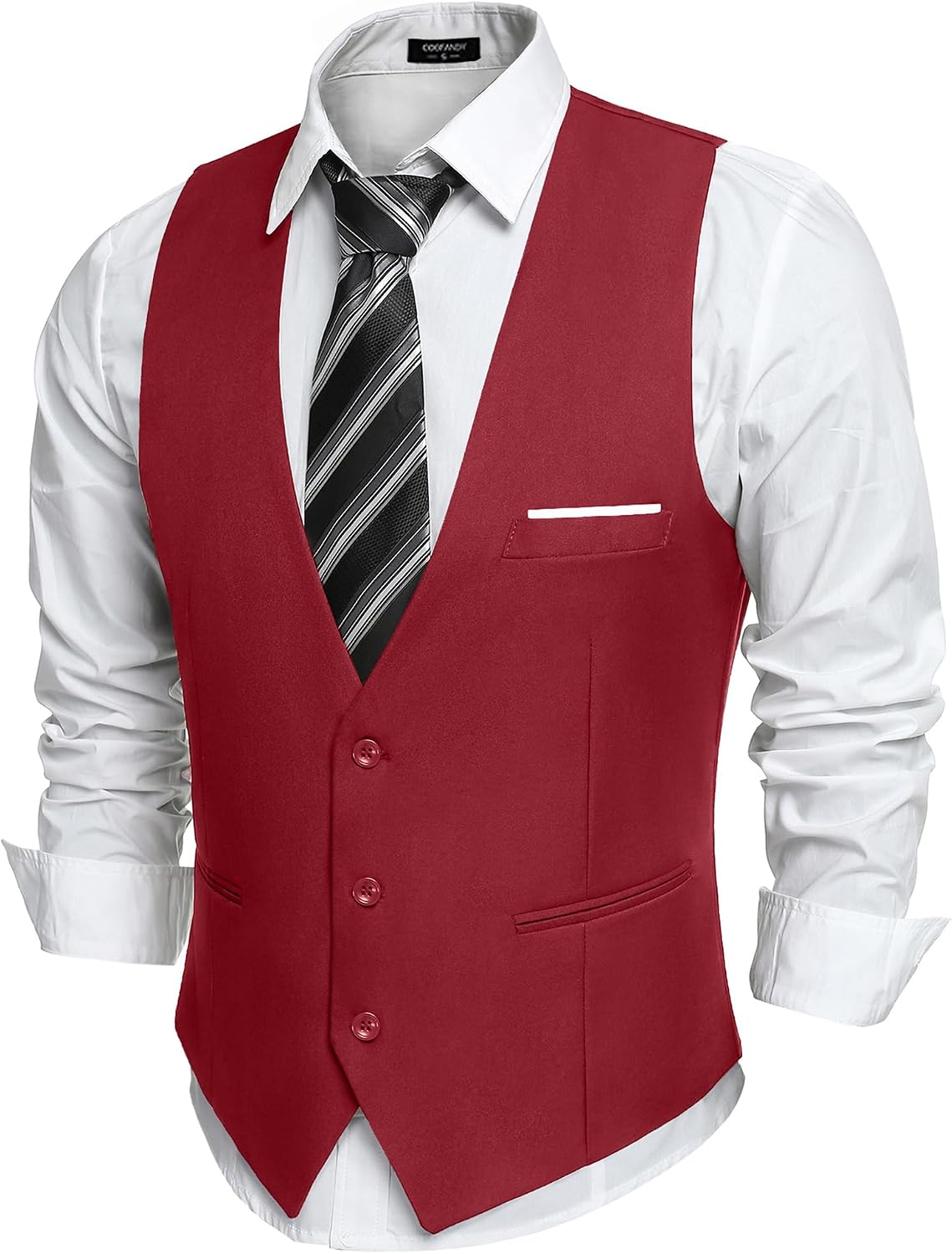 Men's Slim Fit Suit Vest - Formal Dress Waistcoat for Business Wear, Suits and Tuxedos - Black