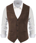 Men's Western Cowboy Vest - Suede Leather Waistcoat with Pockets for Weddings and Costume Parties - Small