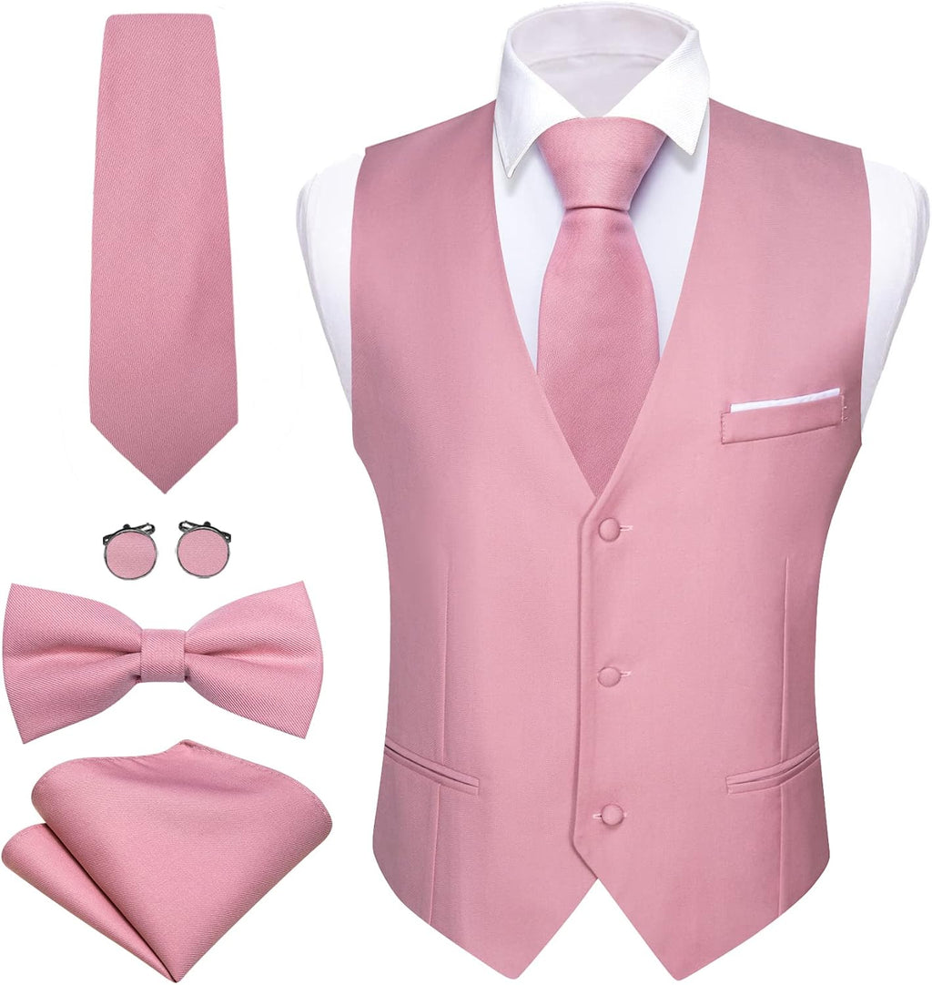 Men's Formal Suit Vest Set - Five-Piece Slim Fit V-Neck Waistcoat with Tie and Bow Tie - Small