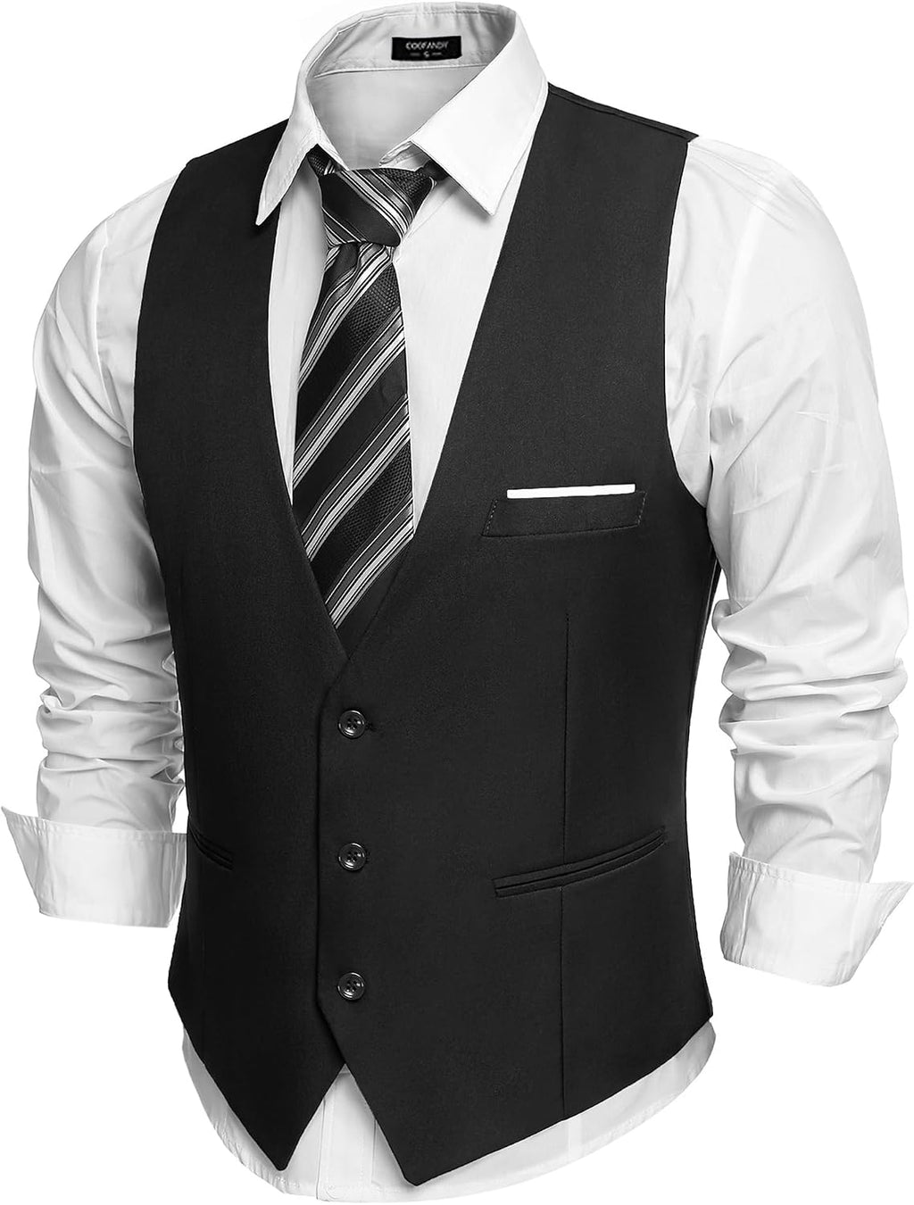 Men's Slim Fit Suit Vest - Formal Dress Waistcoat for Business Wear, Suits and Tuxedos - Black