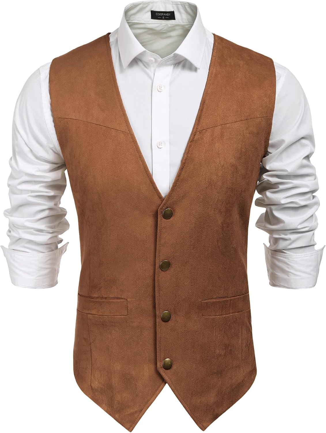 Men's Suede Western Vest - Slim Fit Cowboy Waistcoat with Two Pockets and Button Closure - Small