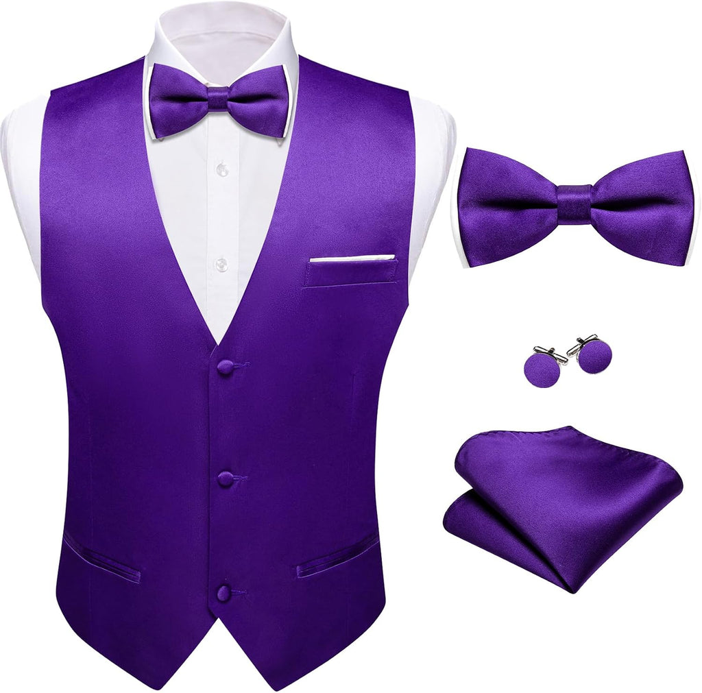 Men's Suit Vest and Bow Tie Set - Four-Piece V-Neck Slim Fit Waistcoat for Weddings and Proms - Medium