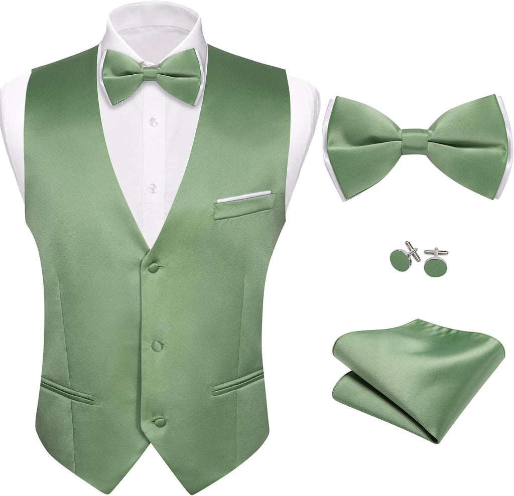 Men's Suit Vest and Bow Tie Set - Four-Piece V-Neck Slim Fit Waistcoat for Weddings and Proms - Medium