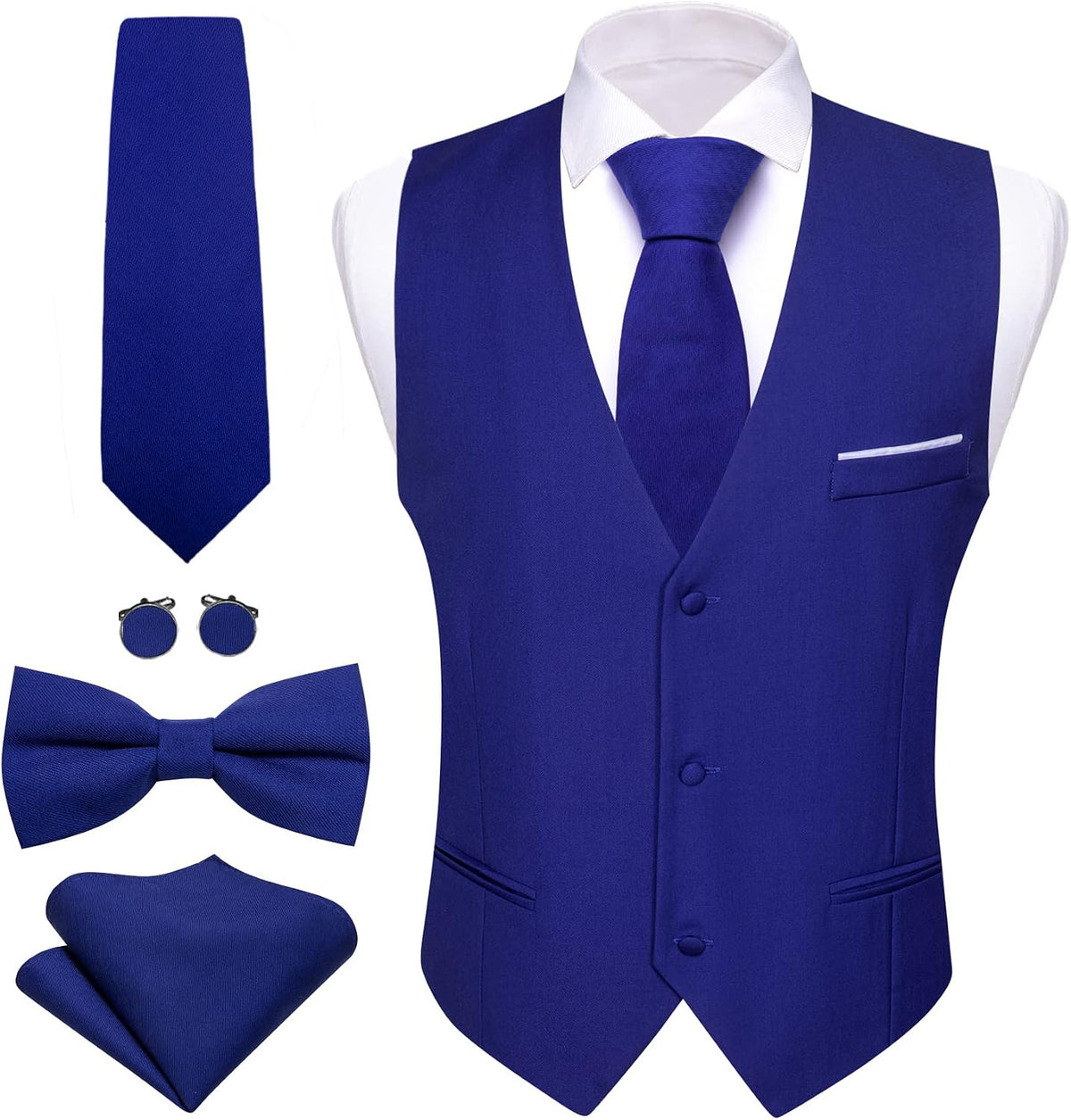 Men's Formal Suit Vest Set - Five-Piece Slim Fit V-Neck Waistcoat with Tie and Bow Tie - Medium