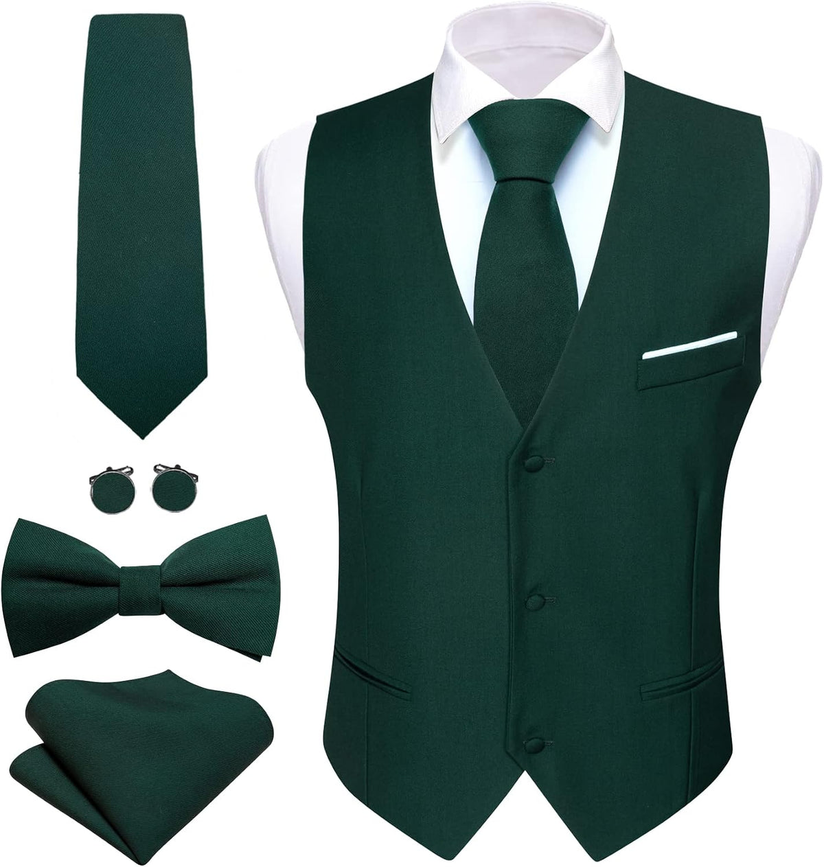 Men's Formal Suit Vest Set - Five-Piece Slim Fit V-Neck Waistcoat with Tie and Bow Tie - Small