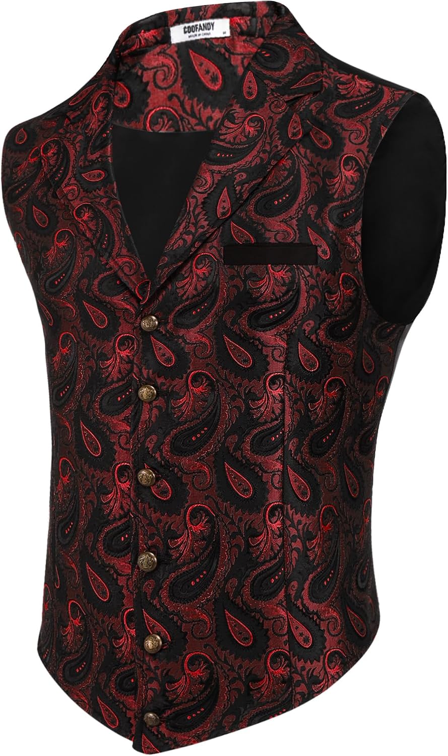 Men's Paisley Floral Suit Vest - Victorian Gothic Waistcoat with Notched Lapels for Tuxedo Wear - Small