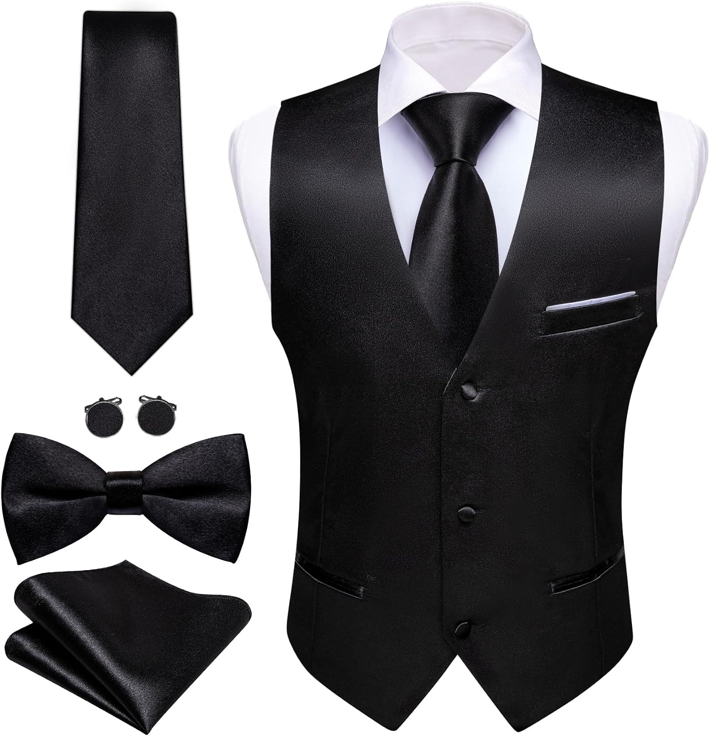 Men's Formal Suit Vest Set - Five-Piece Slim Fit V-Neck Waistcoat with Tie and Bow Tie - Large