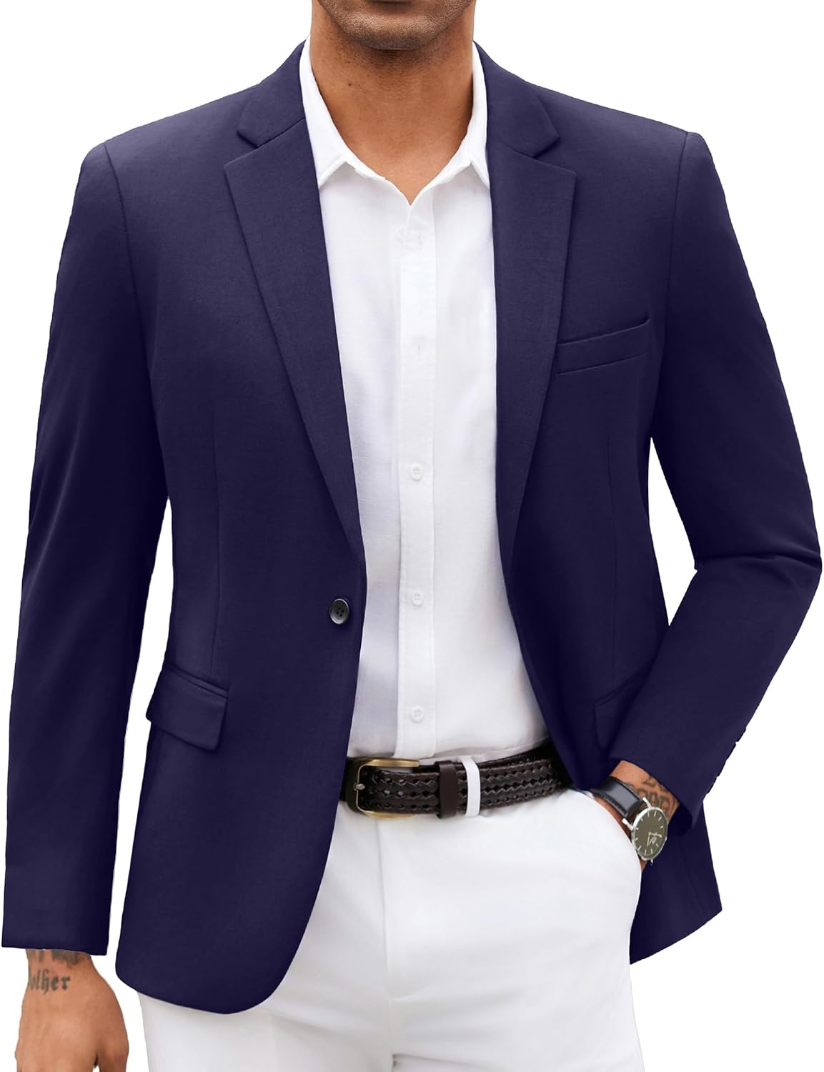 Men's Knit Blazer Jacket - Soft Lightweight Sport Coat with Notched Lapel, Four Pockets and Back Vent - Medium