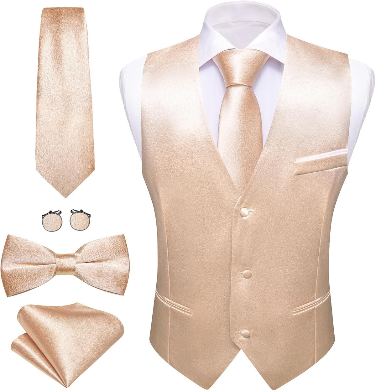 Men's Formal Suit Vest Set - Five-Piece Slim Fit V-Neck Waistcoat with Tie and Bow Tie - Medium