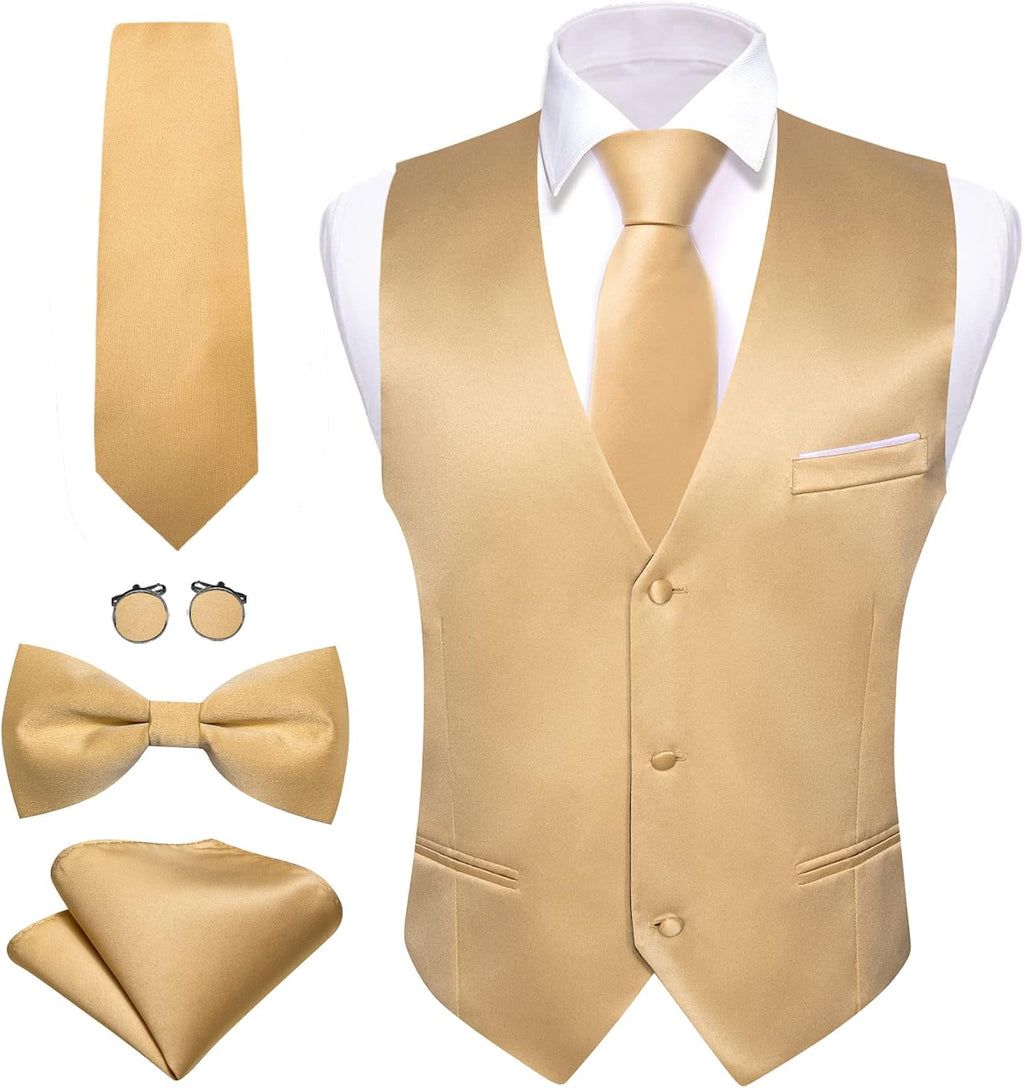 Men's Formal Suit Vest Set - Five-Piece Slim Fit V-Neck Waistcoat with Tie and Bow Tie - Large