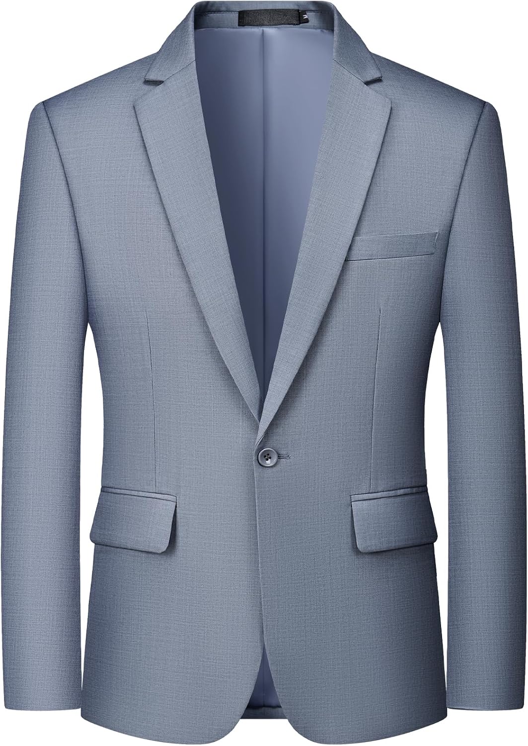 Men's One-Button Suit Jacket - Slim Fit Solid Colour Blazer and Lightweight Sport Coat - Blue Grey (10)