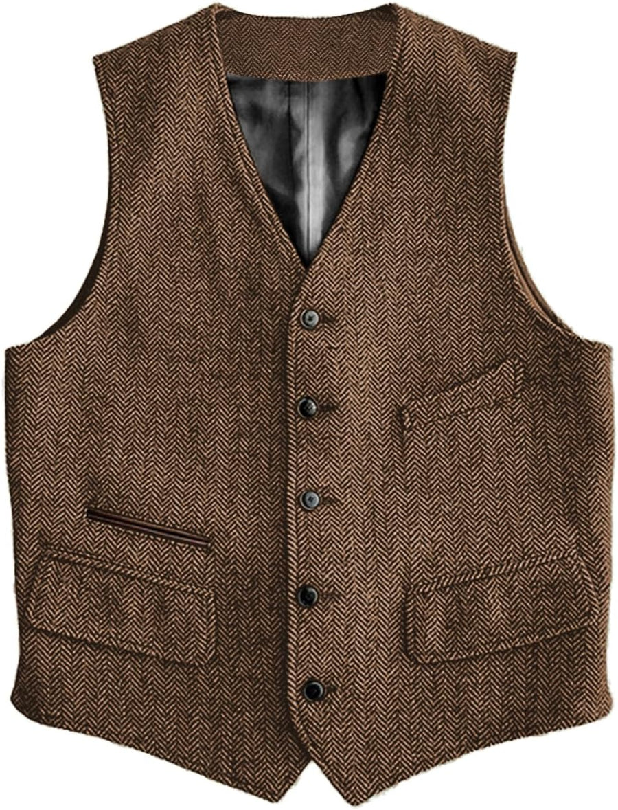 Men's Herringbone Vest with Patch Detailing
