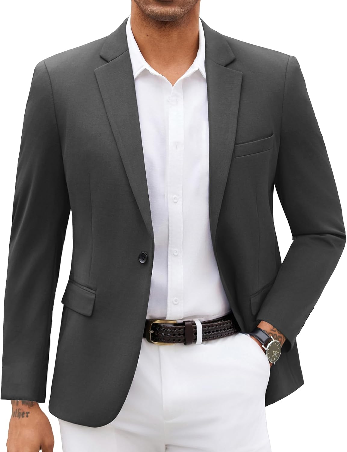 Men's Knit Blazer Jacket - Soft Lightweight Sport Coat with Notched Lapel, Four Pockets and Back Vent - Small
