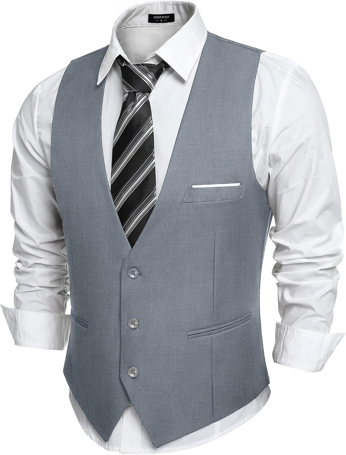 Men's Slim Fit Suit Vest - Formal Dress Waistcoat for Business Wear, Suits and Tuxedos - Black (5)
