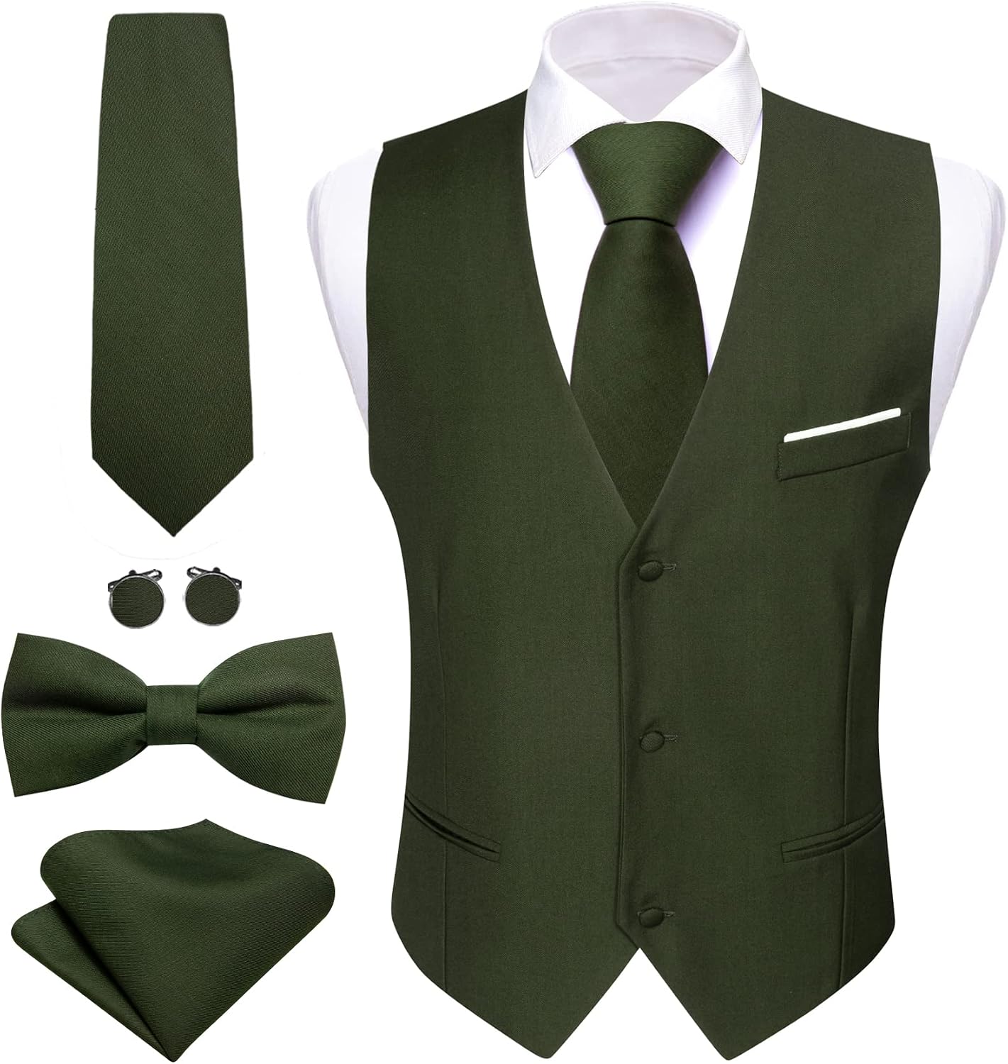 Men's Formal Suit Vest Set - Five-Piece Slim Fit V-Neck Waistcoat with Tie and Bow Tie - Small