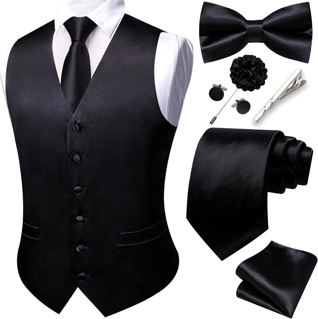 Men's Eight-Piece Suit Vest Set - Jacquard Waistcoat with Tie, Bow Tie, Cufflinks and Lapel Pin - Medium