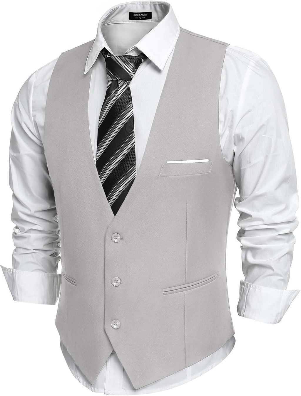 Men's Slim Fit Suit Vest - Formal Dress Waistcoat for Business Wear, Suits and Tuxedos - Black (8)