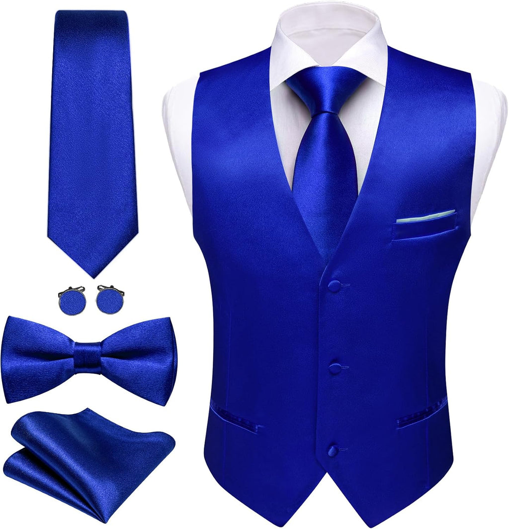 Men's Formal Suit Vest Set - Five-Piece Slim Fit V-Neck Waistcoat with Tie and Bow Tie - Large