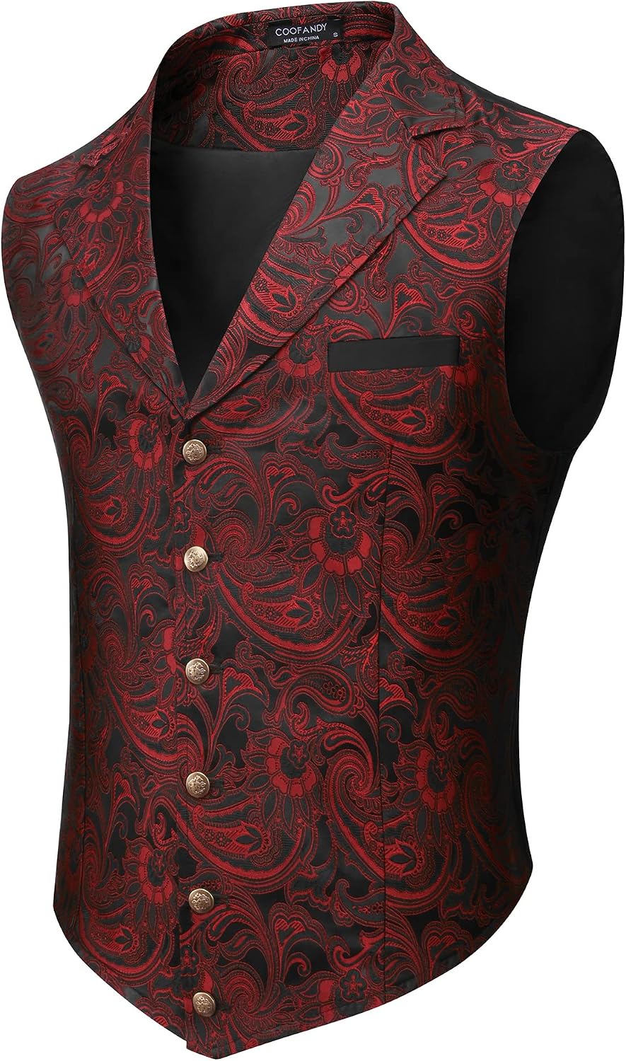 Men's Paisley Floral Suit Vest - Victorian Gothic Waistcoat with Notched Lapels for Tuxedo Wear - Small