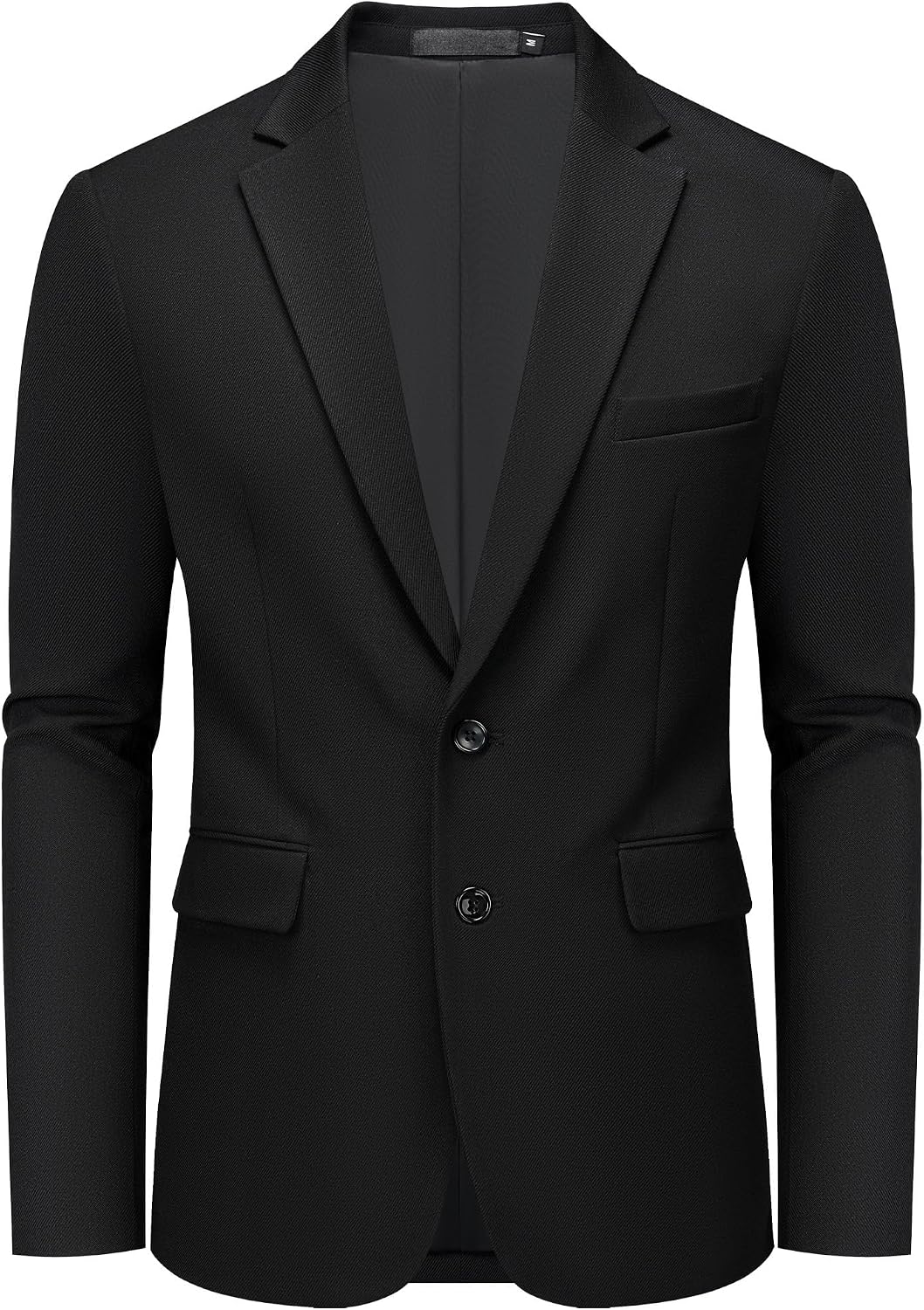 Men's Two-Button Casual Blazer - Solid Colour Sport Coat and Suit Jacket for Office Wear - Black