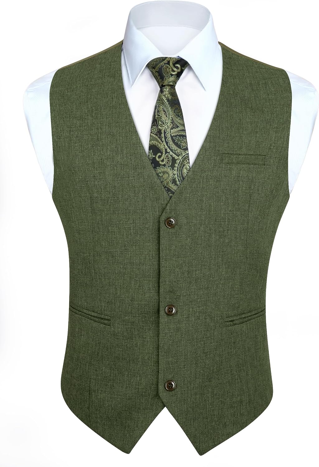 Men's Solid Suit Vest - Slim Fit Cotton-Blend Waistcoat with Three-Button Front and Pocket for Weddings - Small