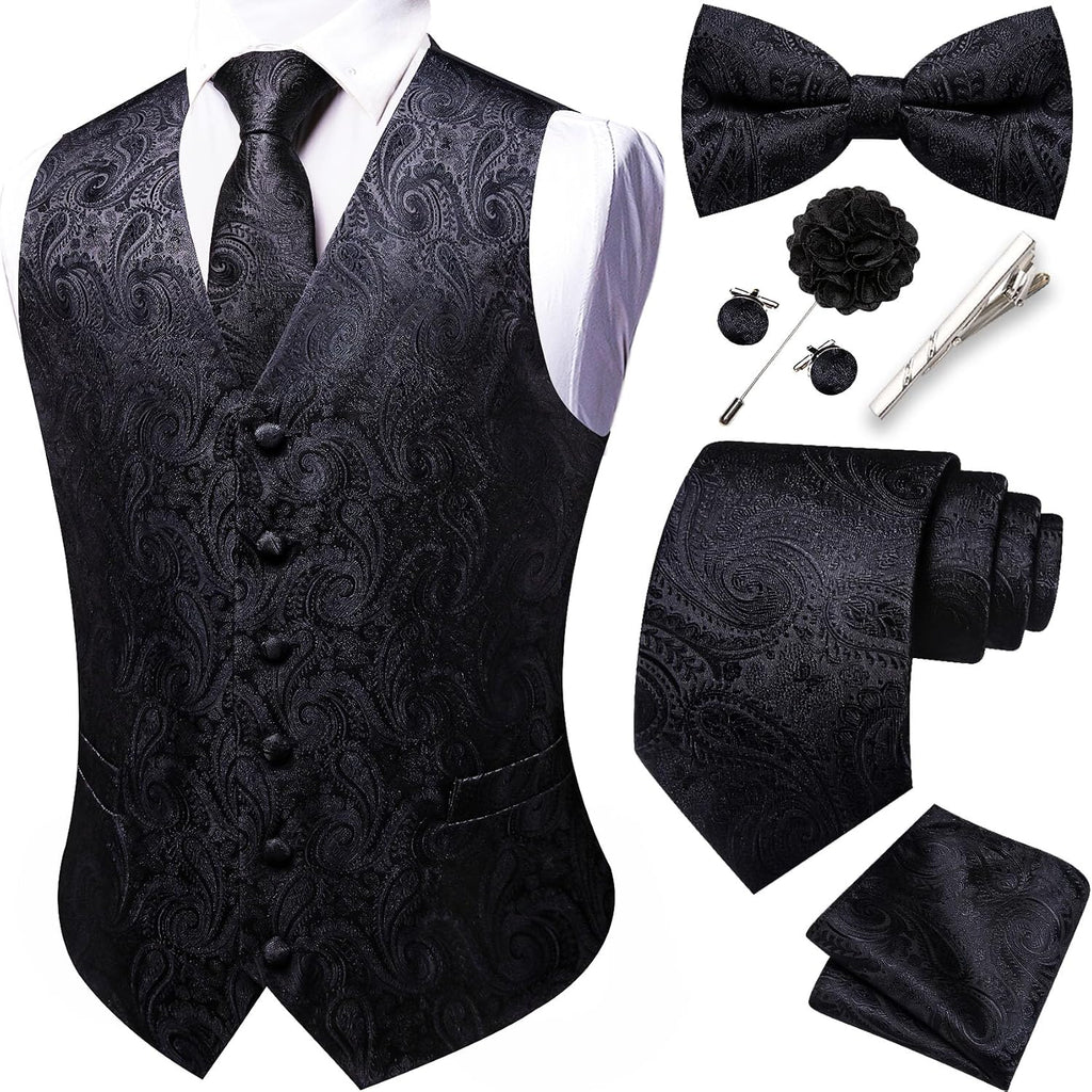 Men's Eight-Piece Suit Vest Set - Jacquard Waistcoat with Tie, Bow Tie, Cufflinks and Lapel Pin - Small