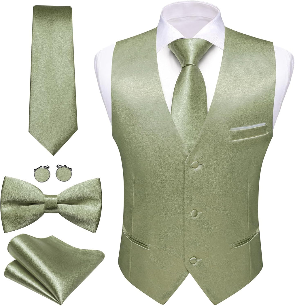 Men's Formal Suit Vest Set - Five-Piece Slim Fit V-Neck Waistcoat with Tie and Bow Tie - Large (22)