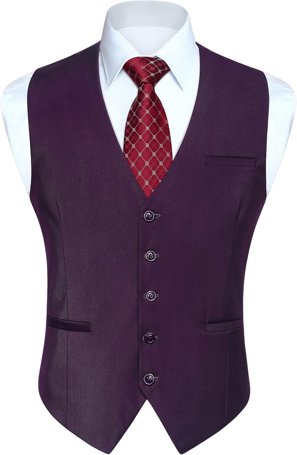Men's Solid Colour Suit Vest - Business Formal Dress Waistcoat for Suits and Tuxedos - Small