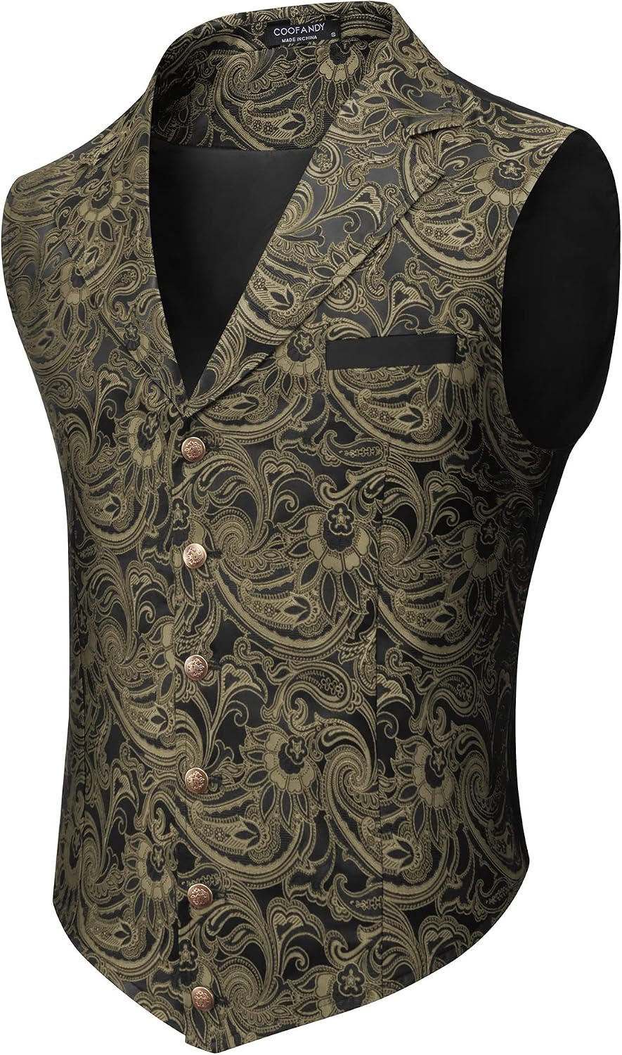 Men's Paisley Floral Suit Vest - Victorian Gothic Waistcoat with Notched Lapels for Tuxedo Wear - Medium