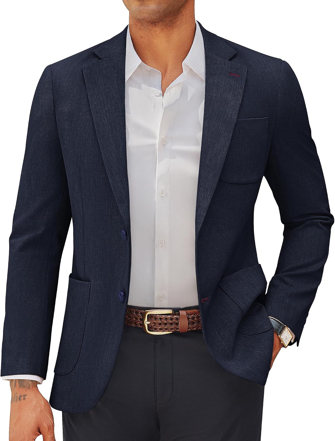 Men's Solid Two-Button Sport Coat - Slim Fit Machine Washable Blazer for Business Dress and Travel - Small