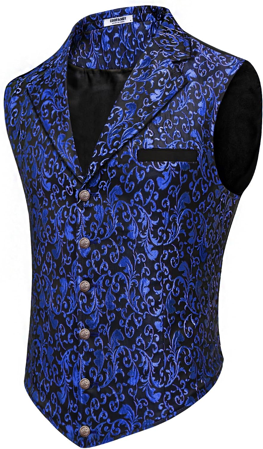 Men's Paisley Floral Suit Vest - Victorian Gothic Waistcoat with Notched Lapels for Tuxedo Wear - Medium