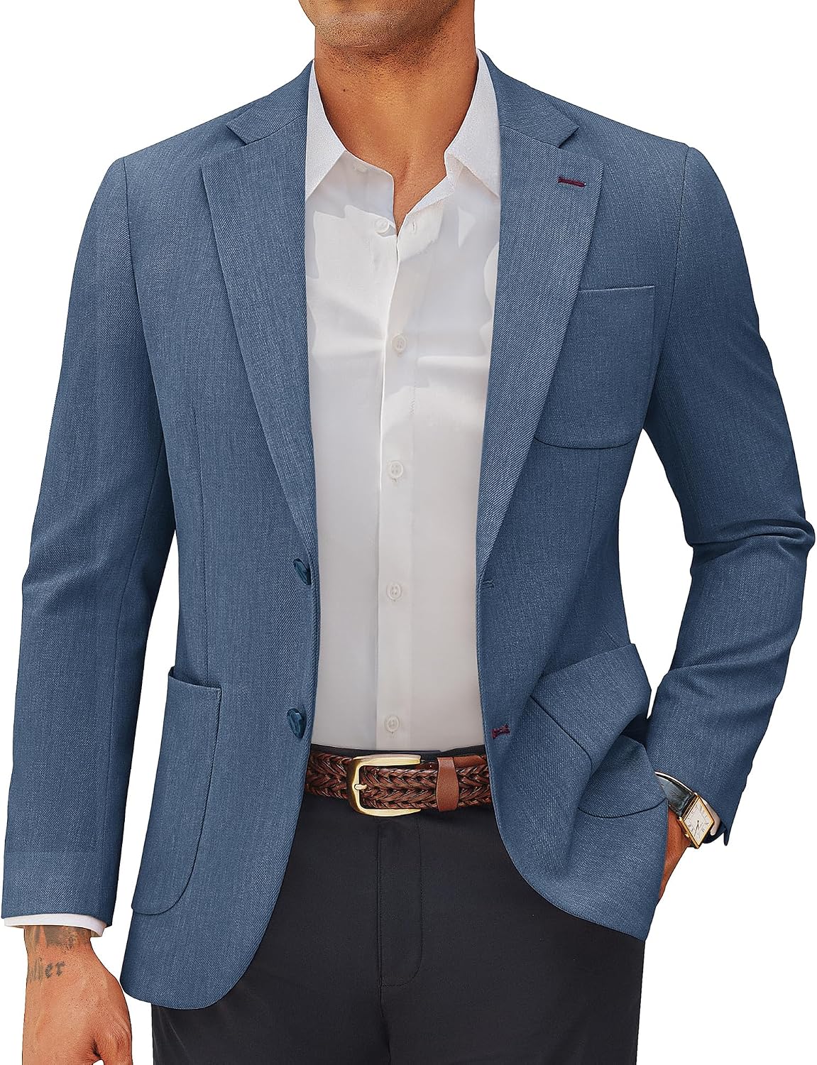 Men's Solid Two-Button Sport Coat - Slim Fit Machine Washable Blazer for Business Dress and Travel - Small