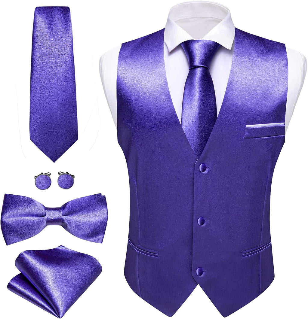 Men's Formal Suit Vest Set - Five-Piece Slim Fit V-Neck Waistcoat with Tie and Bow Tie - Large (27)