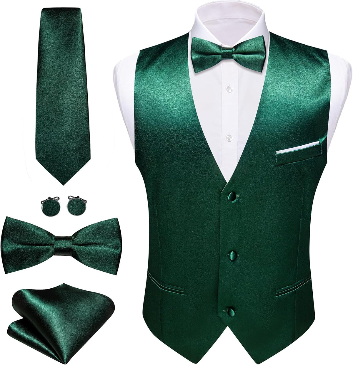 Men's Formal Suit Vest Set - Five-Piece Slim Fit V-Neck Waistcoat with Tie and Bow Tie - Small