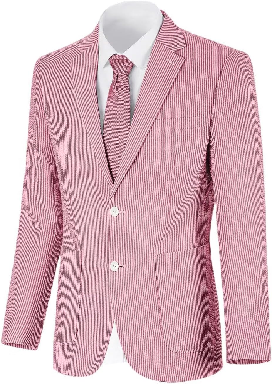 Men's Seersucker Summer Blazer - Slim Fit Lightweight Sport Coat for Beach Weddings and Prom - Small (9)