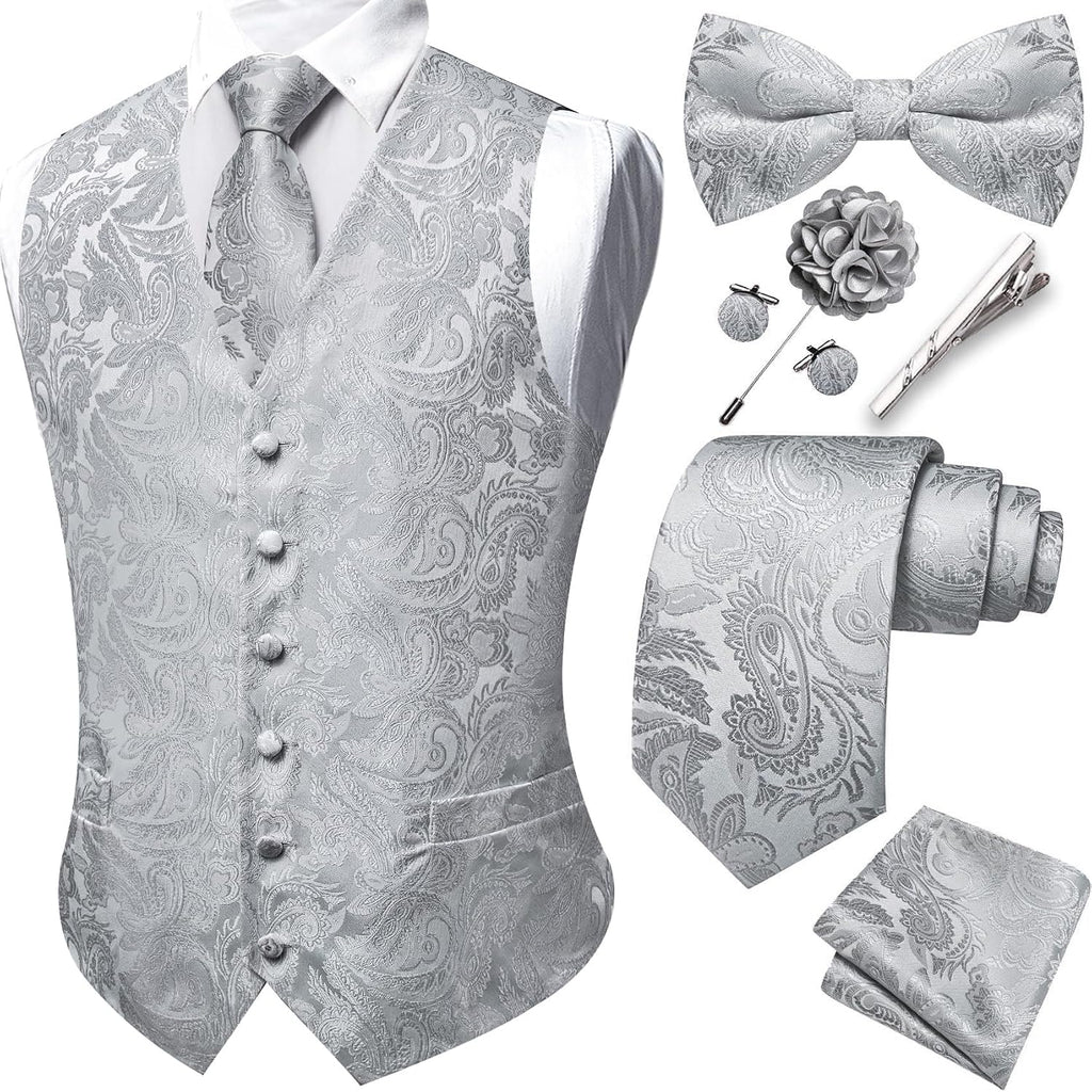 Men's Eight-Piece Suit Vest Set - Jacquard Waistcoat with Tie, Bow Tie, Cufflinks and Lapel Pin - XX-Large