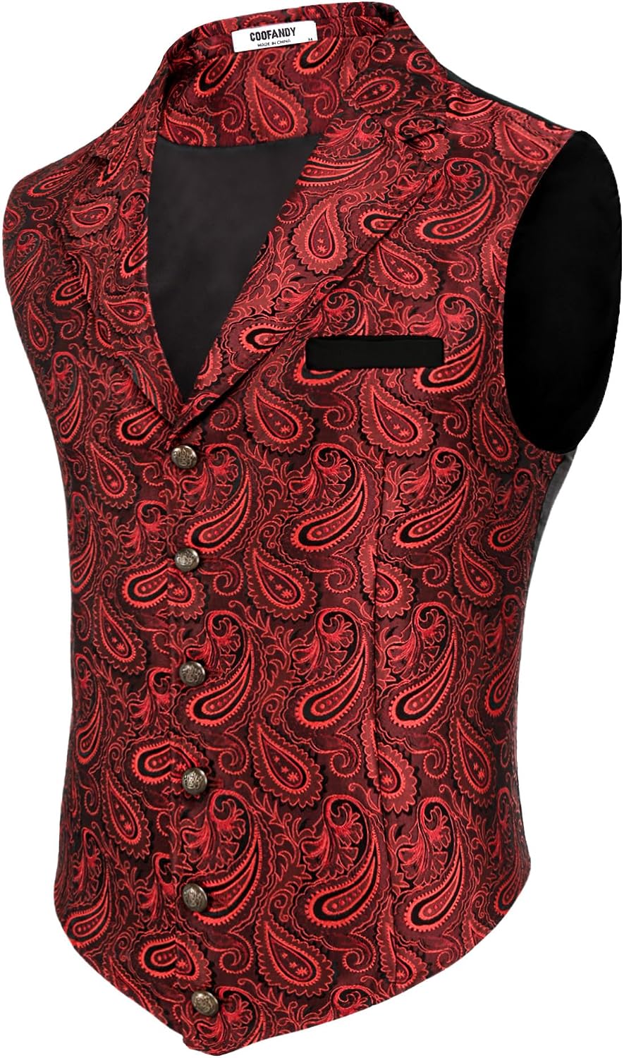 Men's Paisley Floral Suit Vest - Victorian Gothic Waistcoat with Notched Lapels for Tuxedo Wear - Small