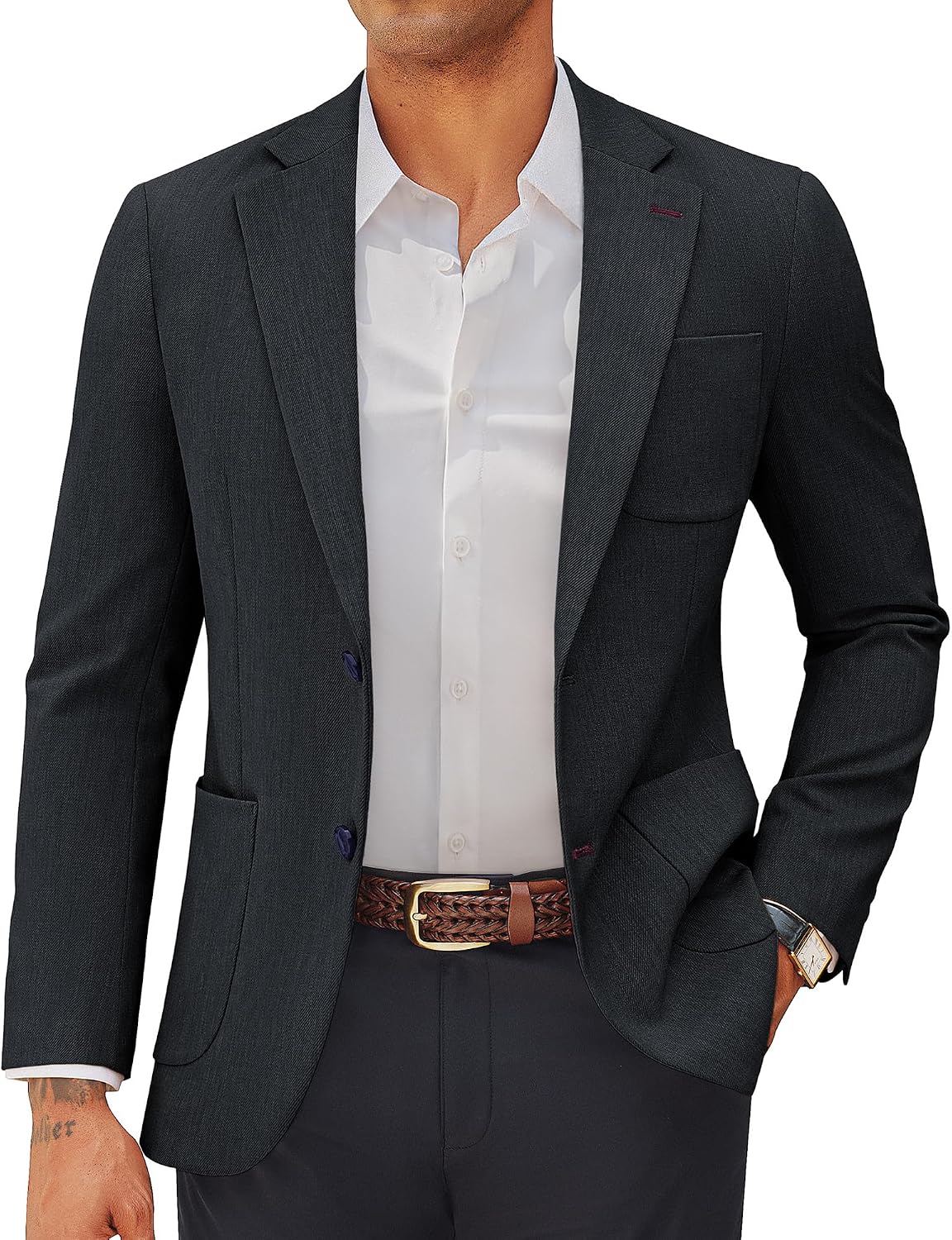 Men's Solid Two-Button Sport Coat - Slim Fit Machine Washable Blazer for Business Dress and Travel - Small