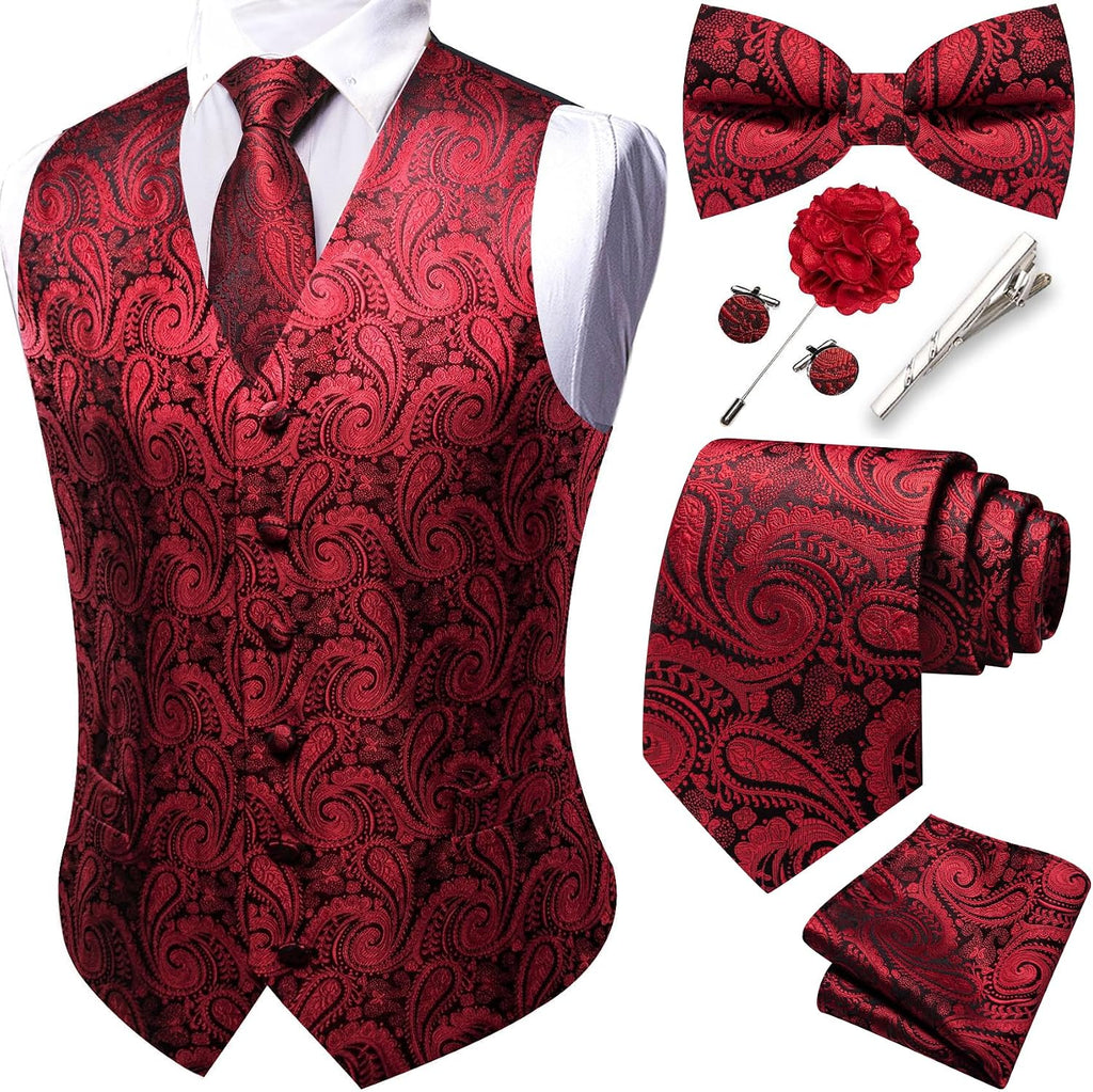Men's Eight-Piece Suit Vest Set - Jacquard Waistcoat with Tie, Bow Tie, Cufflinks and Lapel Pin - Medium