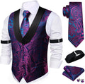 Men's Silk Paisley Suit Vest Set - Five-Piece Shawl Collar Waistcoat with Tie, Handkerchief and Cufflinks - Medium