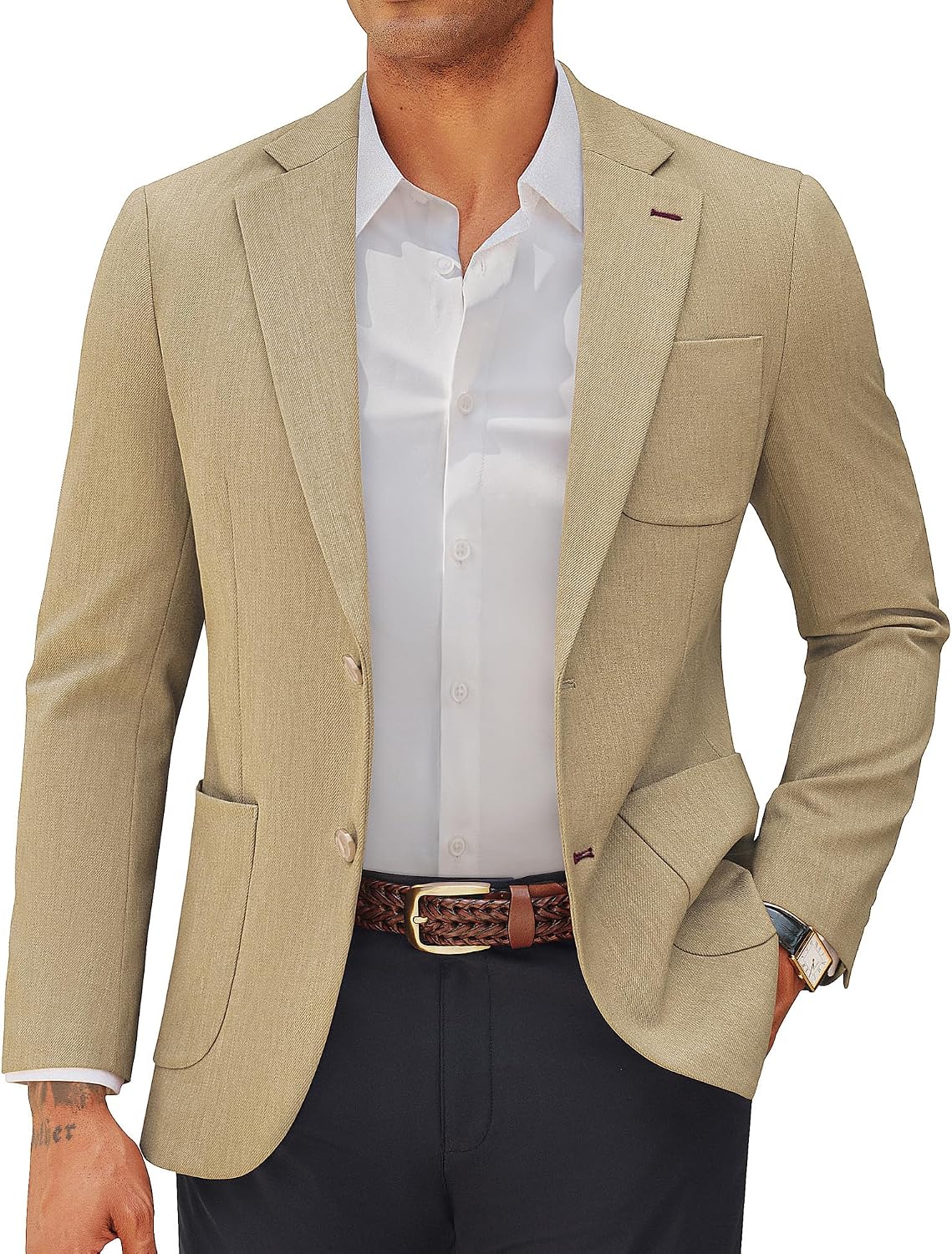 Men's Solid Two-Button Sport Coat - Slim Fit Machine Washable Blazer for Business Dress and Travel - Small