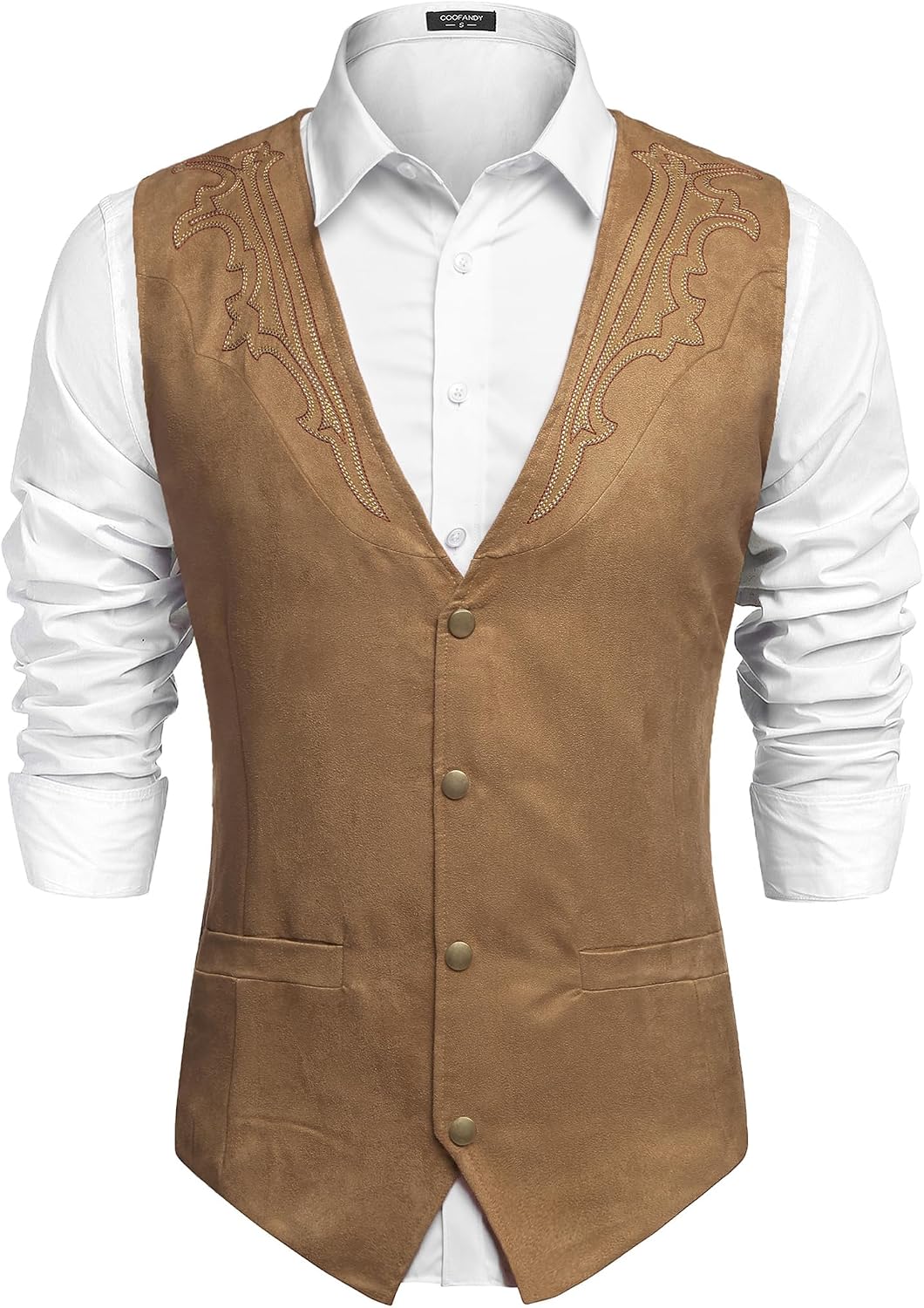 Men's Suede Western Vest - Slim Fit Cowboy Waistcoat with Two Pockets and Button Closure - Small