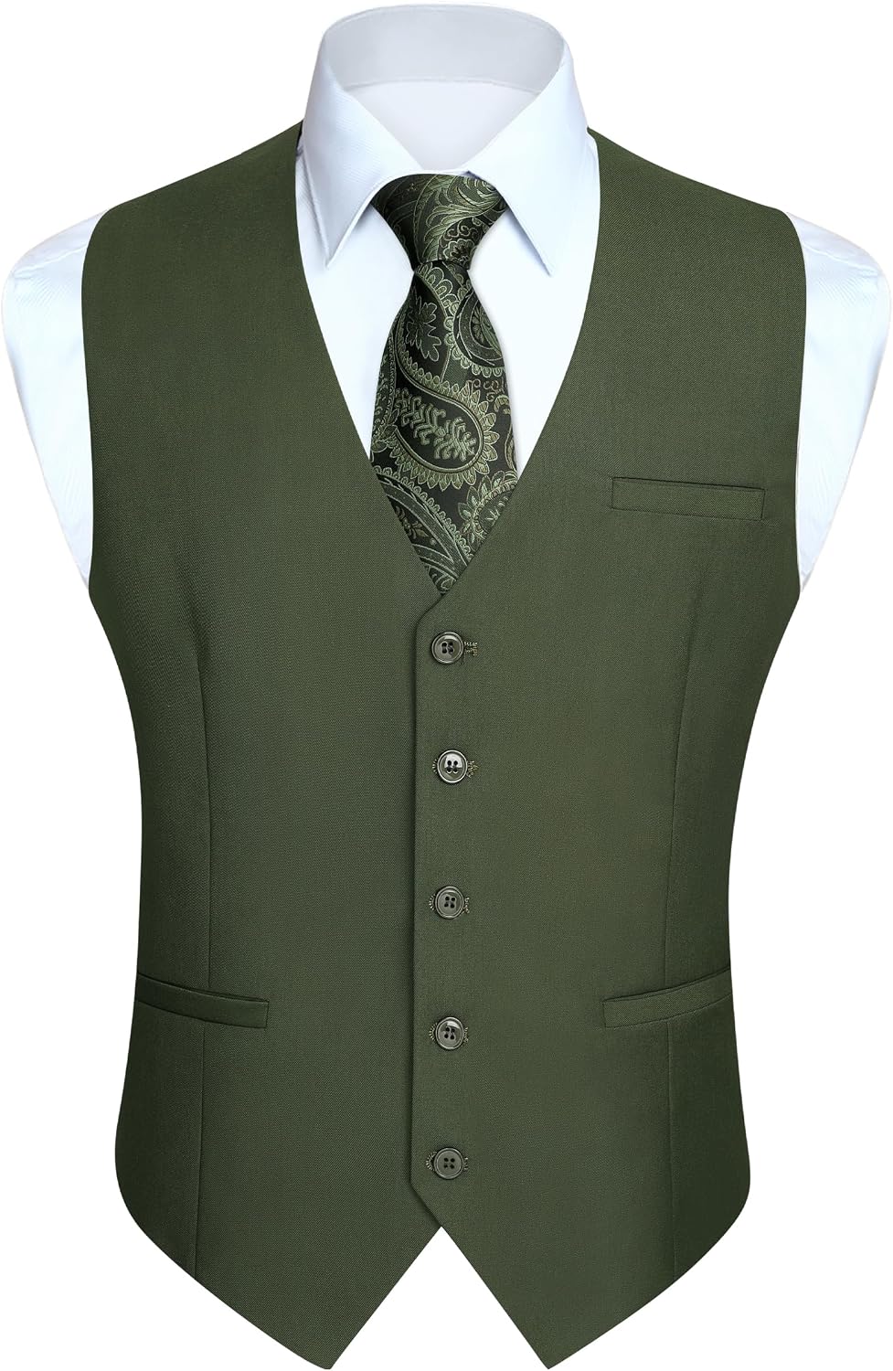 Men's Slim Fit Suit Vest - Three-Pocket Waistcoat for Business, Weddings, Prom and Tuxedo Wear - Large (37)