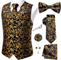 Men's Silk Jacquard Suit Vest Set - Five-Piece Slim Fit Waistcoat, Tie and Bow Tie for Weddings - Large