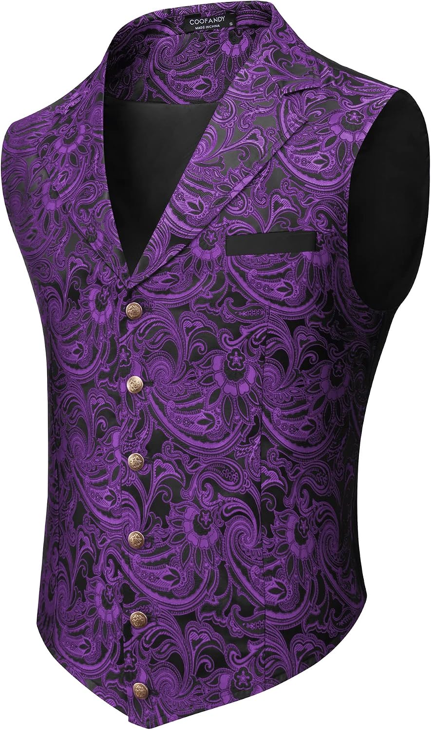 Men's Paisley Floral Suit Vest - Victorian Gothic Waistcoat with Notched Lapels for Tuxedo Wear - Small