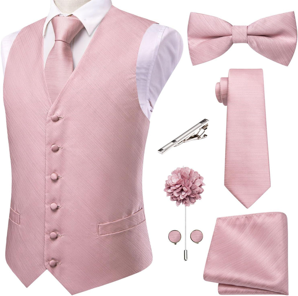 Men's Silk Jacquard Suit Vest Set - Five-Piece Slim Fit Waistcoat, Tie and Bow Tie for Weddings - Small